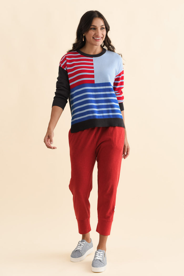 Fundamental Brunch Red Cotton Sweatpants,Brunette model,alt text|model:Brontie
