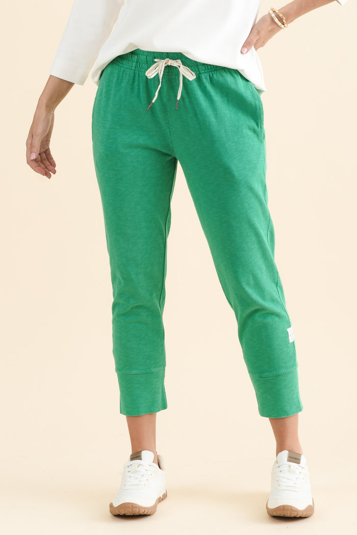 Fundamental Brunch Sage Cotton Sweatpants,brunette model,Front of Outfit,alt text|model:MJ