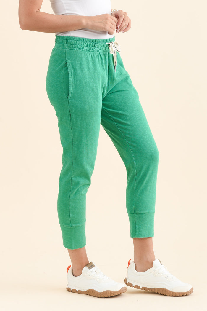 Fundamental Brunch Sage Cotton Sweatpants,brunette model,Back of Outfit,alt text|model:MJ