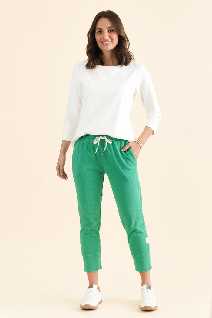 Fundamental Brunch Sage Cotton Sweatpants,brunette model,Full Outfit,alt text|model:MJ