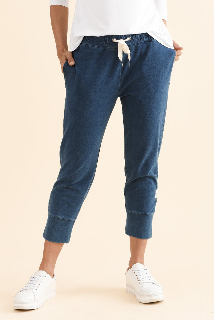 Fundamental Brunch Vintage Blue Cotton Sweatpants,Front,Brunette model,alt text|model:Cara