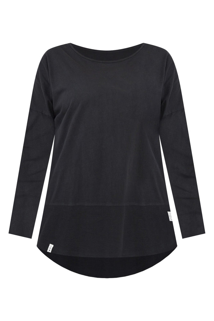 Fundamental Washed Black Cotton Rib Sleeved Top,ghost-mani