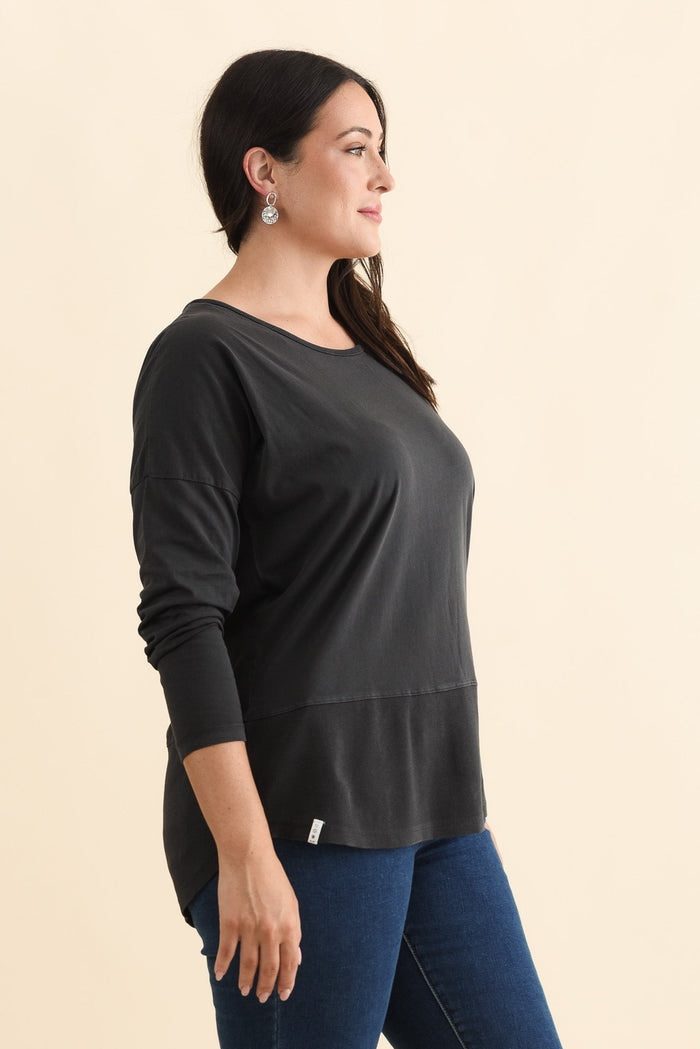 Fundamental Washed Black Cotton Rib Sleeved Top