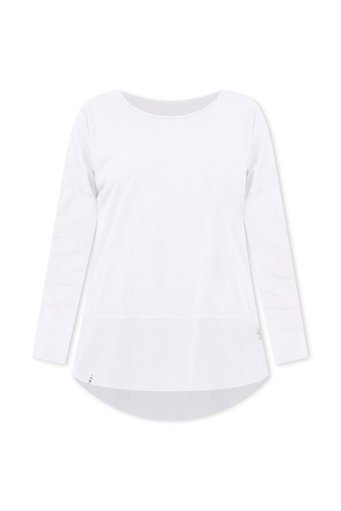 Fundamental White Cotton Rib Sleeved Top,ghost-mani