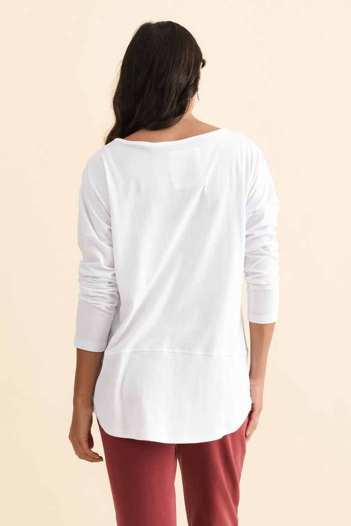 Fundamental White Cotton Rib Sleeved Top,Brunette model,alt text|model:Brontie