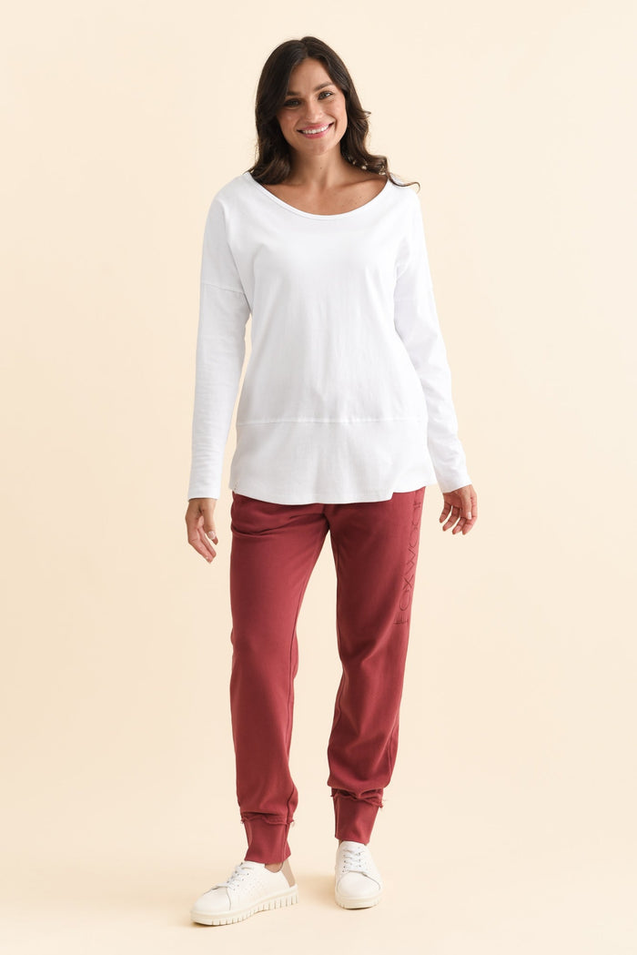 Fundamental White Cotton Rib Sleeved Top,Brunette model,alt text|model:Brontie