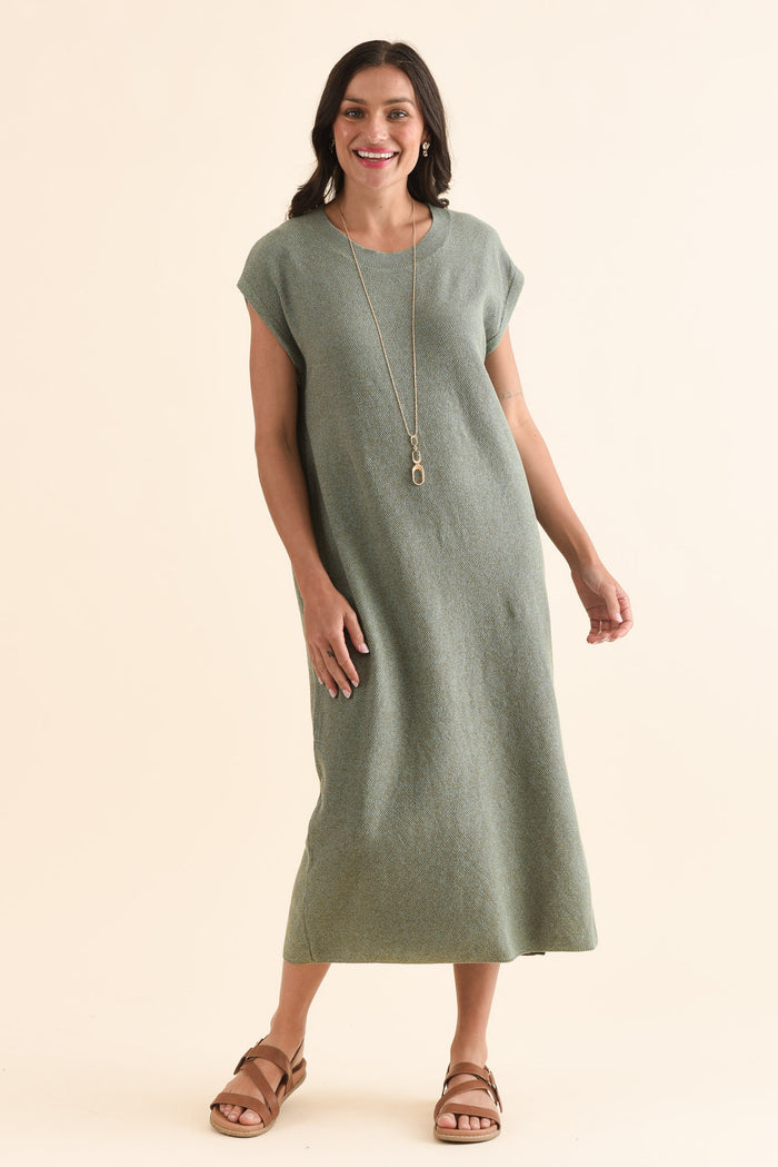 Garrick Green Cotton Tie Dress,Full Body,Brunette model,alt text|model:Brontie