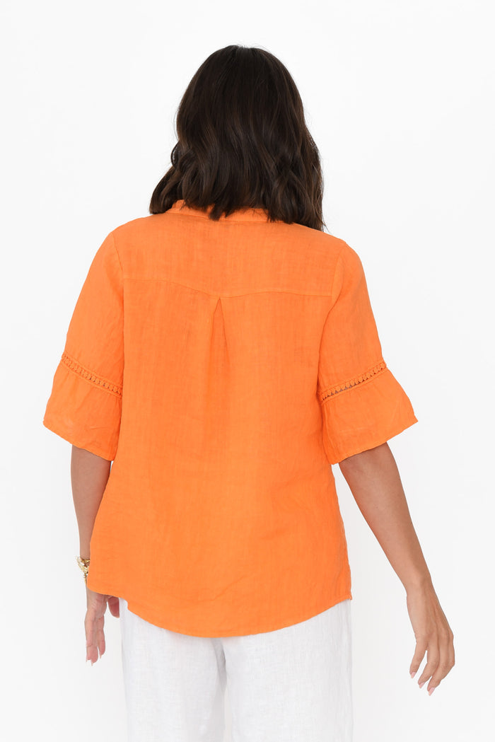 Gemma Orange Linen Button Top,Brunette model,alt text|model:MJ