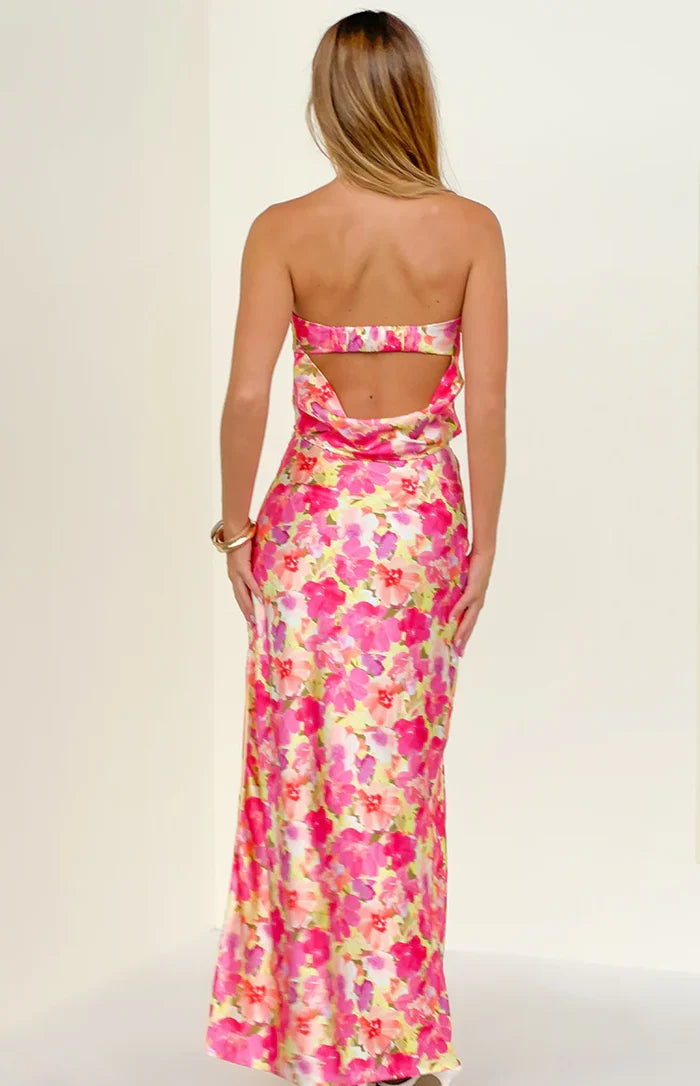Genevieve Yellow Floral Pop Print Maxi Skirt