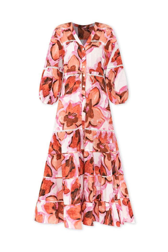 Gertie Pink Floral Cotton Tier Dress,ghost-mani