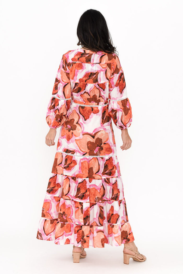 Gertie Pink Floral Cotton Tier Dress,Brunette model,alt text|model:Nicole