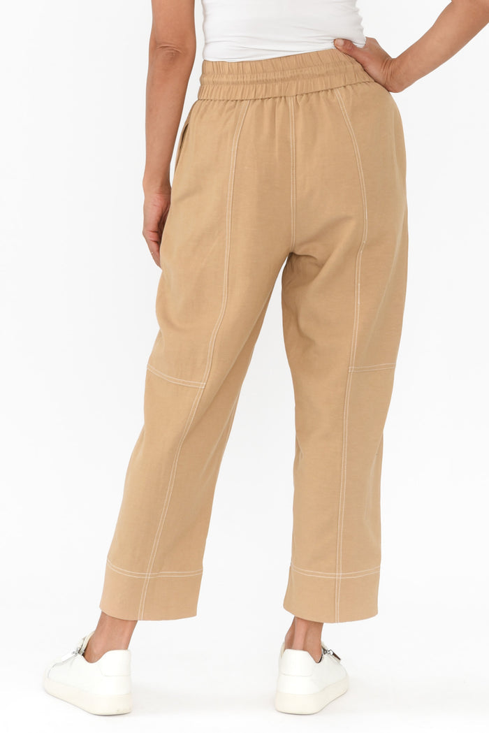 Giana Beige Contrast Drawstring Pants,Brunette model,alt text|model:Cara