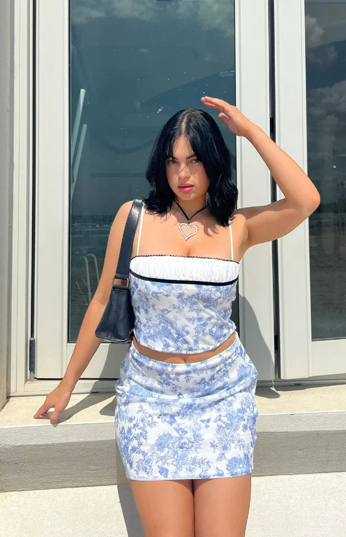 Gianna Blue Print Mini Skirt