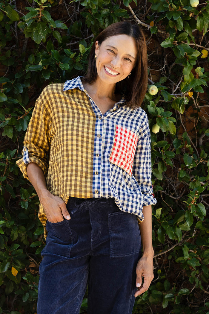 Gillie Navy Check Cotton Shirt,Lifestyle