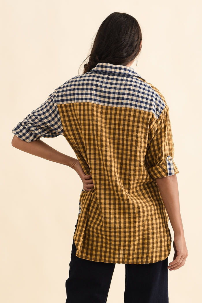 Gillie Navy Check Cotton Shirt,Brunette model,alt text|model:Brontie