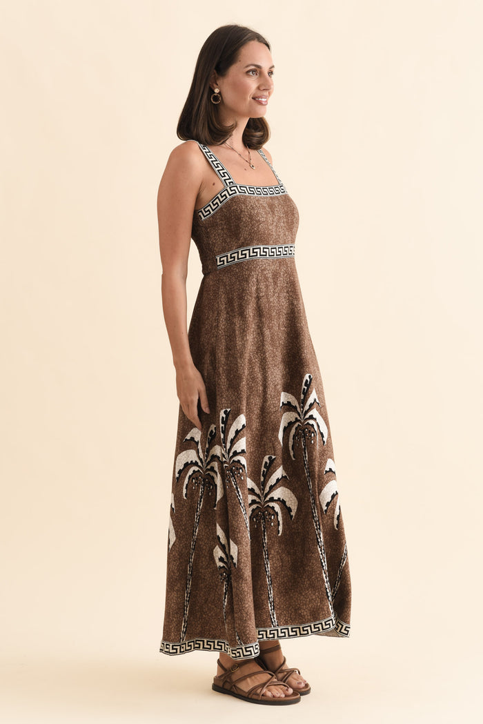 Giovanna Brown Tropical Maxi Dress,Brunette model,alt text|model:MJ