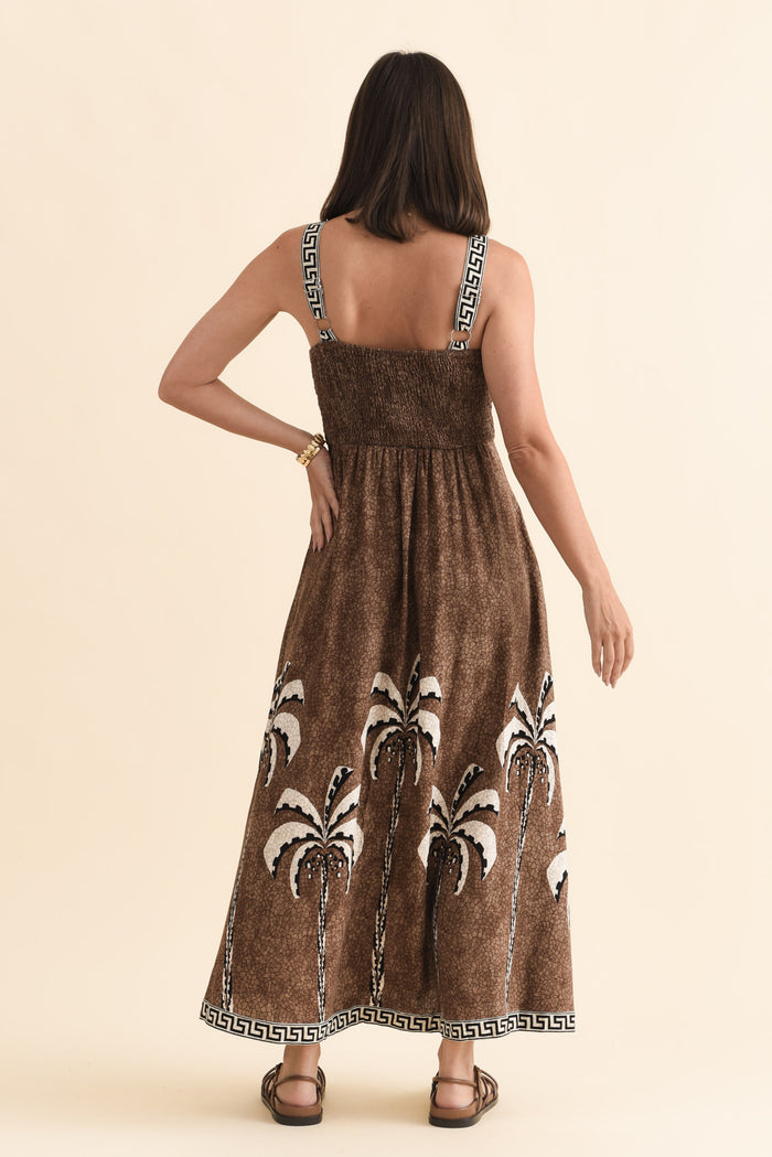 Giovanna Brown Tropical Maxi Dress,Brunette model,alt text|model:MJ