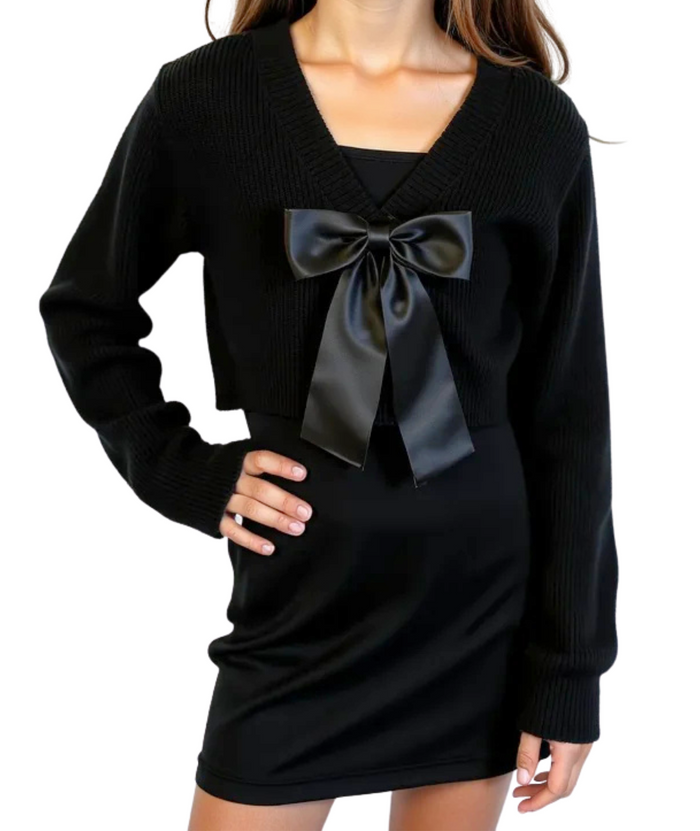 Gold Rush NYC Girls Addison Bow Cardigan Girls Casual Tops Gold Rush NYC Black Y/S (7/8)