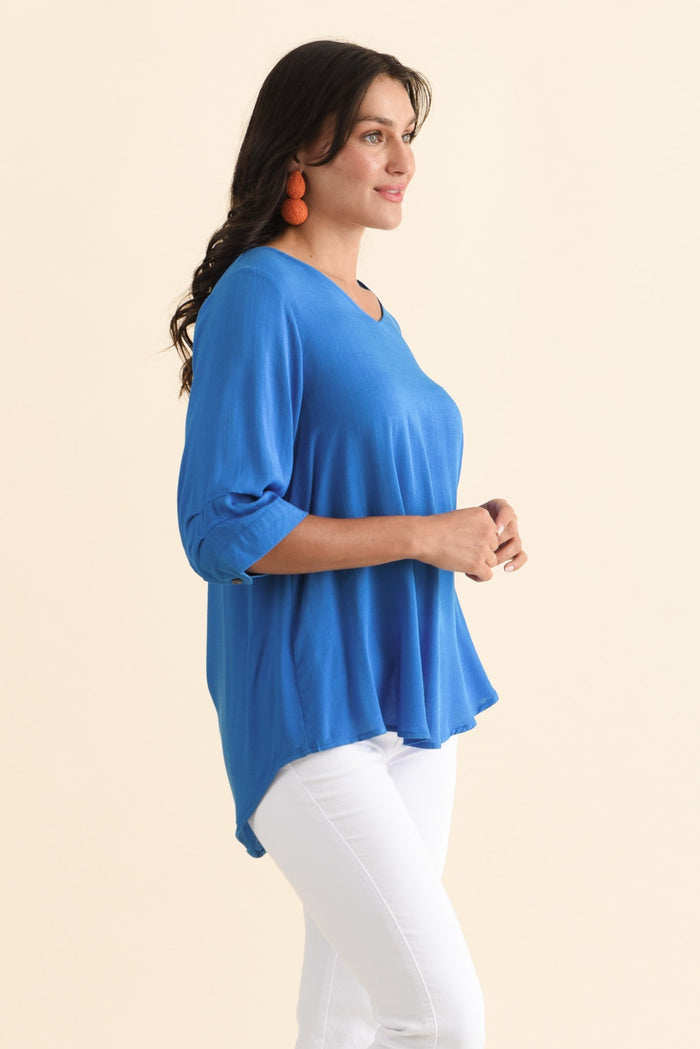 Gomez Cobalt Button Top,Brunette model,alt text|model:Brontie