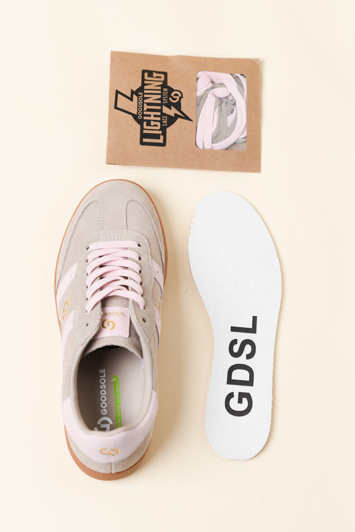 Parallel Taupe and Pink Contrast Suede Sneaker