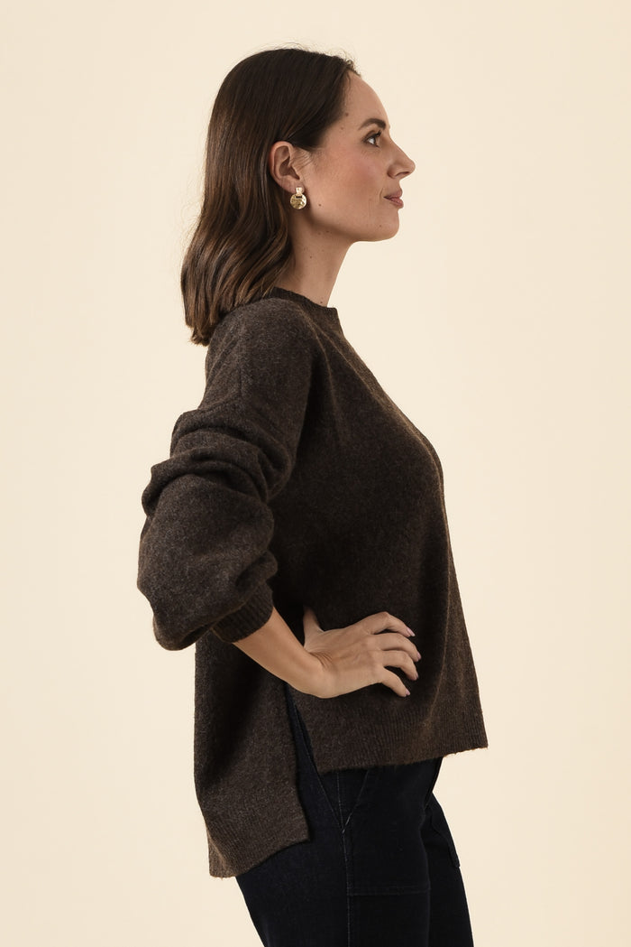 Grady Chocolate Knit Jumper,Brunette model,alt text|model:MJ