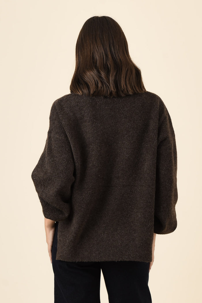 Grady Chocolate Knit Jumper,Brunette model,alt text|model:MJ