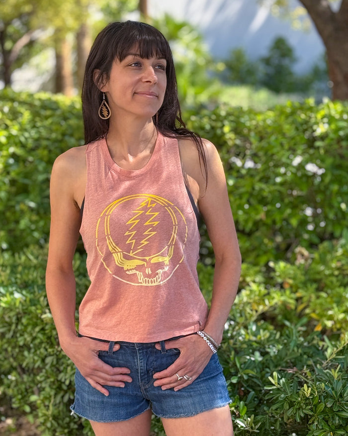 Grateful Dead Yellow Stripes Stealie Crop Racerback Tank
