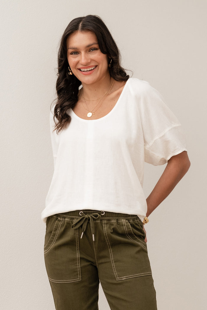 Grove White Linen Blend Top,Lifestyle