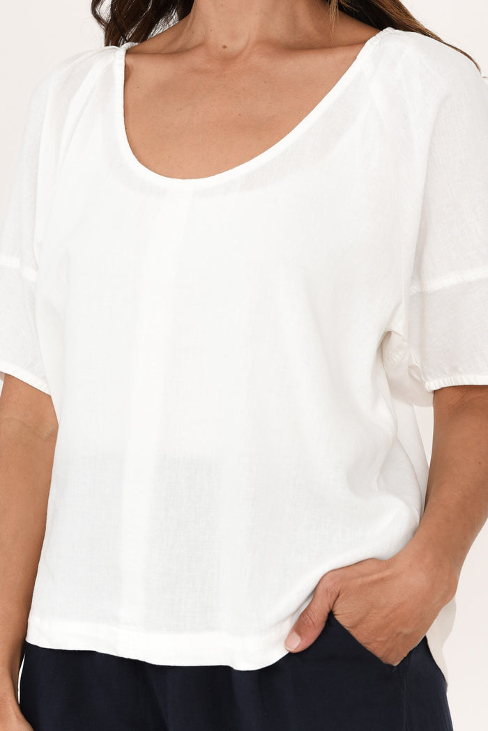 Grove White Linen Blend Top,Brunette model,alt text|model:Cara