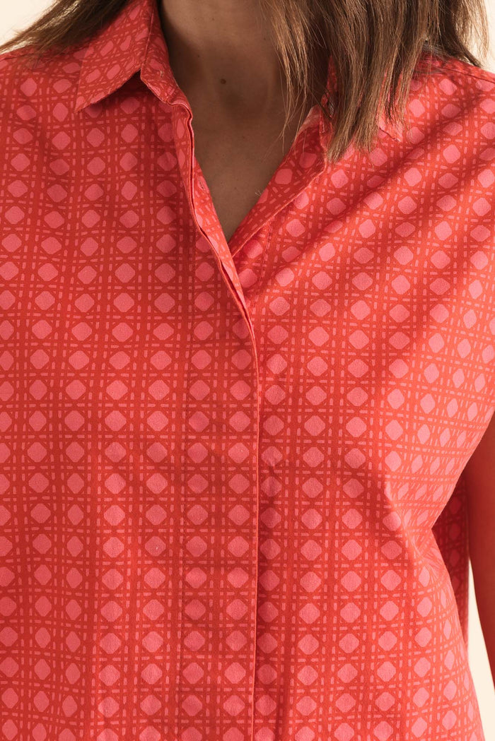 Grover Orange Check Cotton Shirt,Detail,Brunette model,alt text|model:Cara