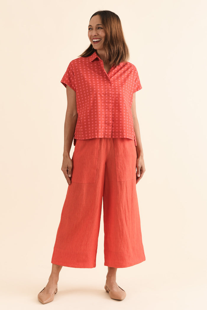 Grover Orange Check Cotton Shirt,Full Body,Brunette model,alt text|model:Cara