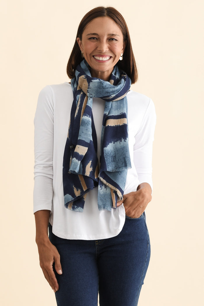 Gutha Blue Abstract Scarf
