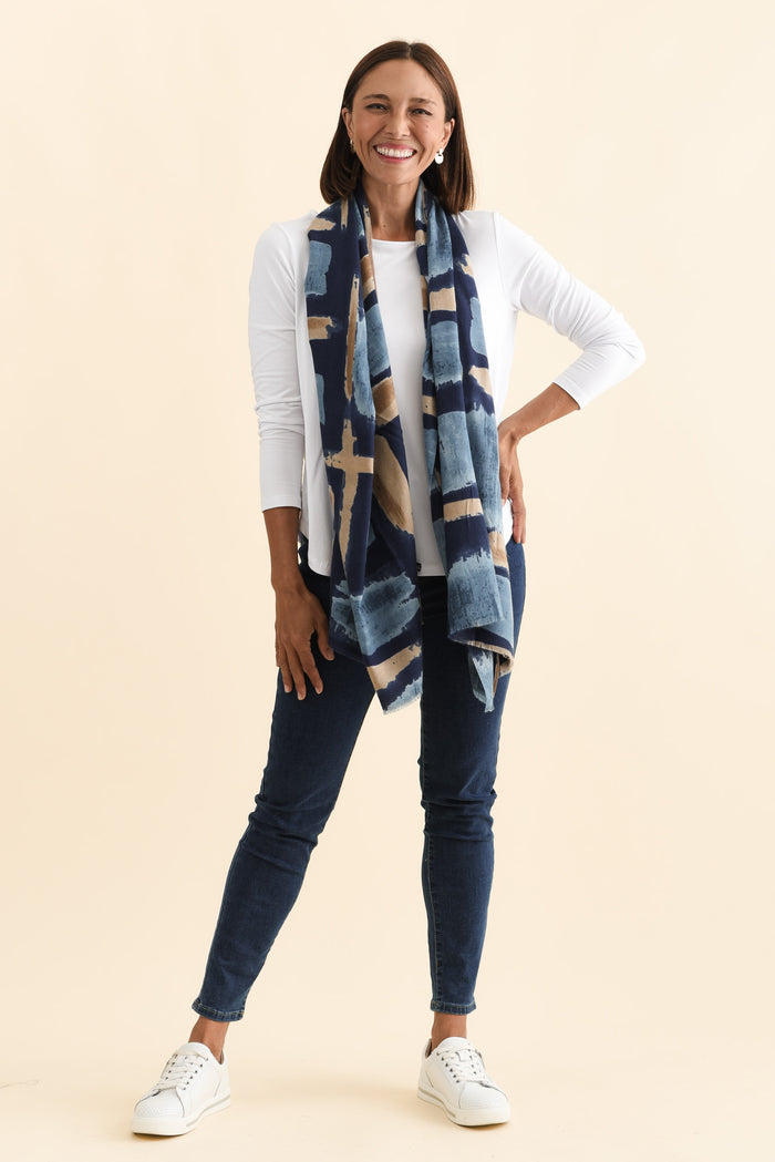 Gutha Blue Abstract Scarf