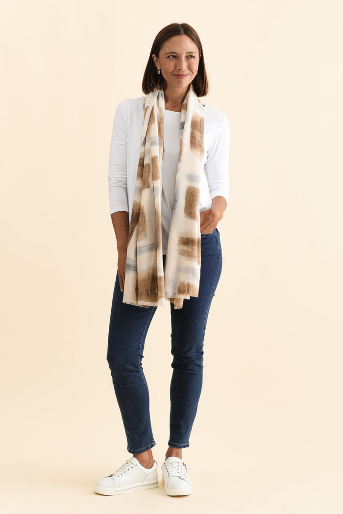Gutha Cream Abstract Scarf