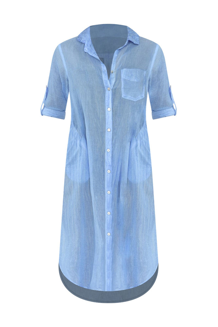 Hailey Blue Cotton Button Kaftan,ghost-mani