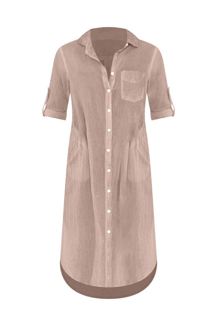 Hailey Taupe Cotton Button Kaftan,ghost-mani