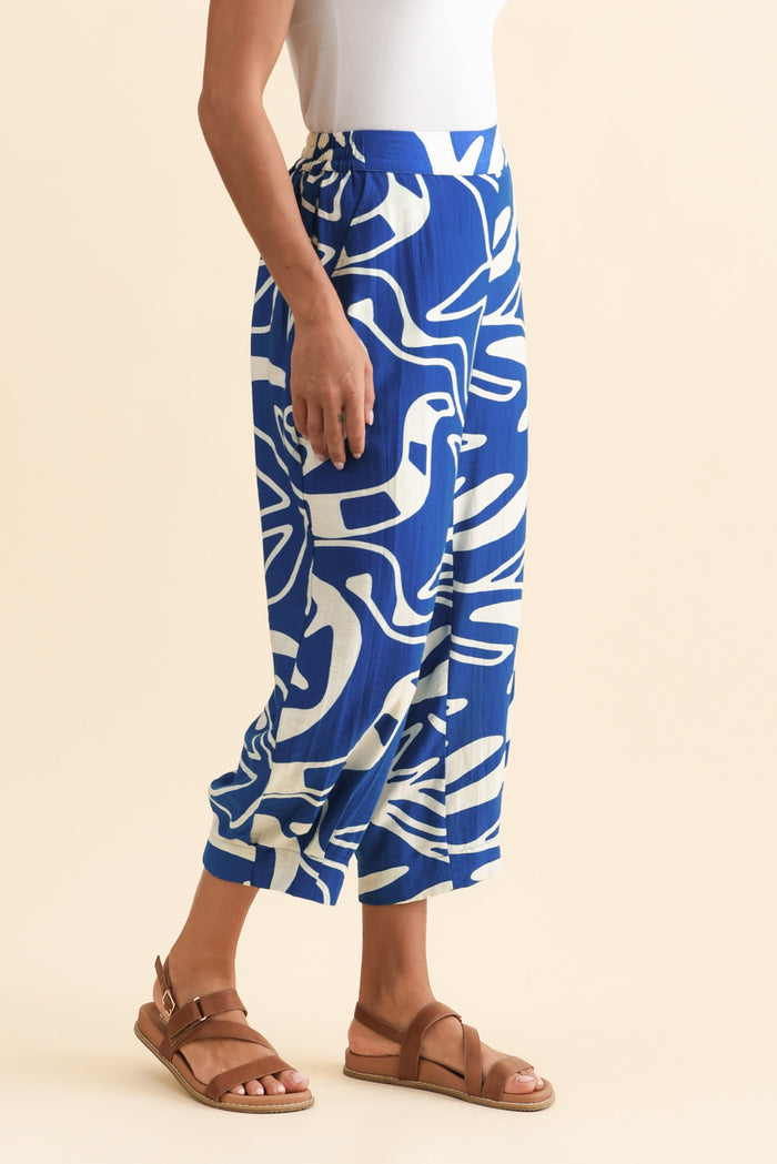 Hallie Cobalt Palm Pocket Pants,Brunette model,alt text|model:Brontie