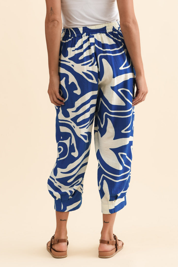 Hallie Cobalt Palm Pocket Pants,Brunette model,alt text|model:Brontie