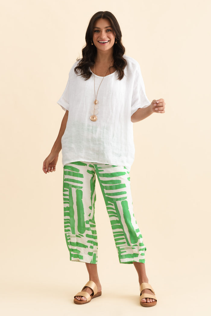 Hallie Green Geo Pocket Pants,Brunette model,alt text|model:Brontie