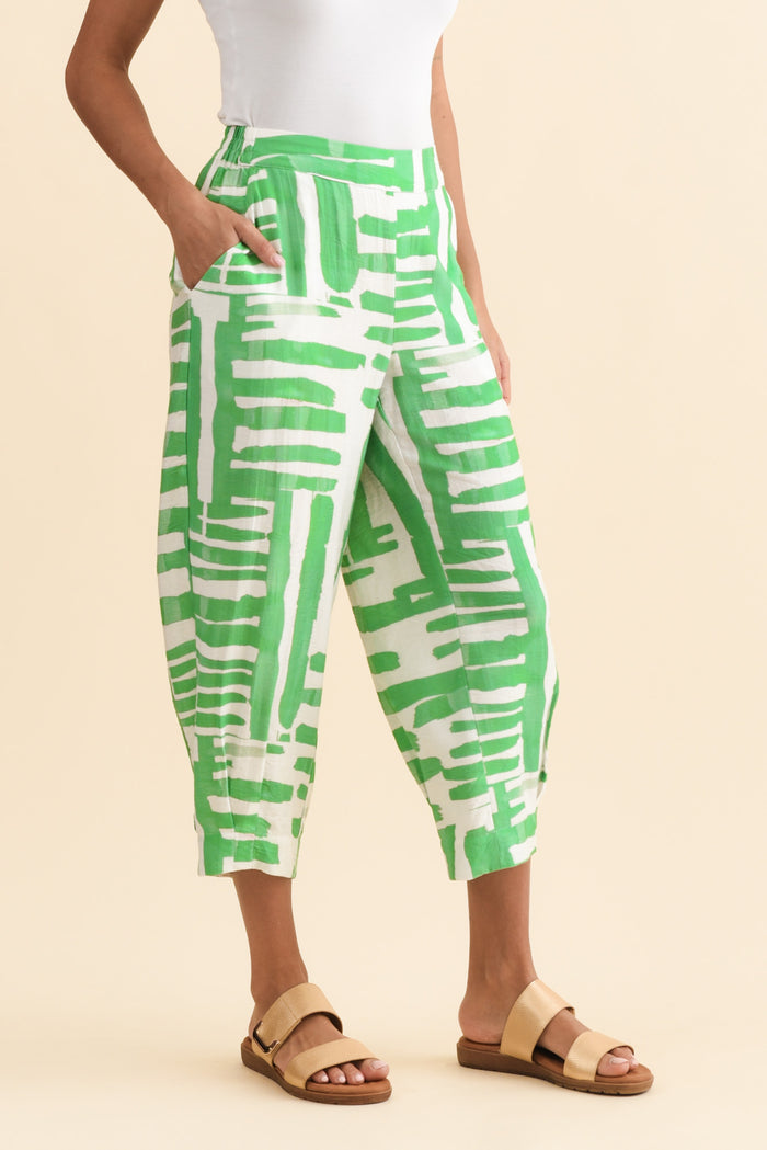 Hallie Green Geo Pocket Pants,Brunette model,alt text|model:Brontie