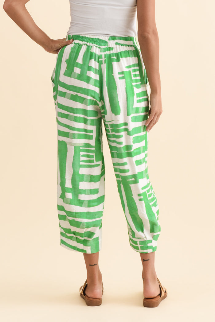 Hallie Green Geo Pocket Pants,Brunette model,alt text|model:Brontie