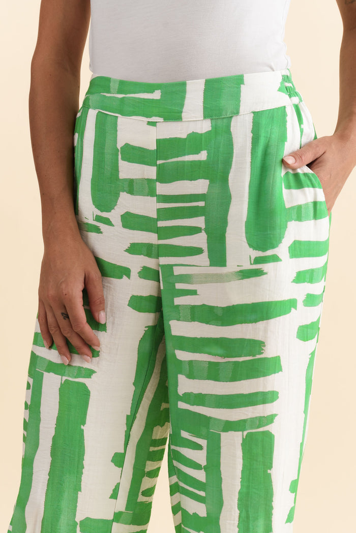 Hallie Green Geo Pocket Pants,Brunette model,alt text|model:Brontie