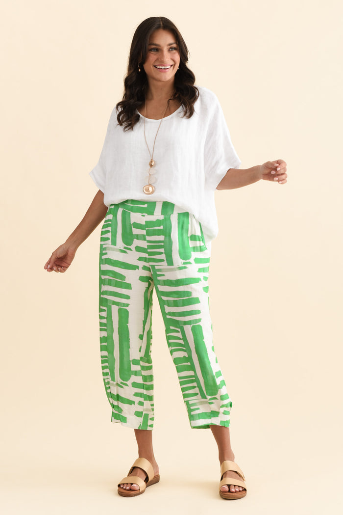 Hallie Green Geo Pocket Pants,Brunette model,alt text|model:Brontie