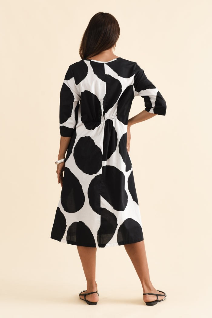 Hannah Black Spot Cotton Dress,Brunette model,alt text|model:Cara