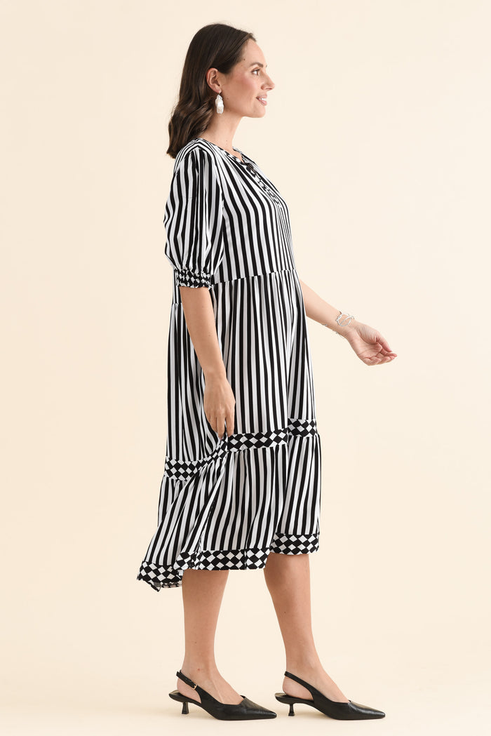 Harlequin Black Stripe Pocket Dress