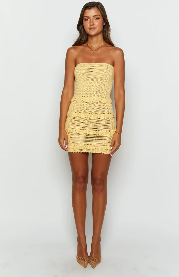 Hazeley Yellow Strapless Mini Dress