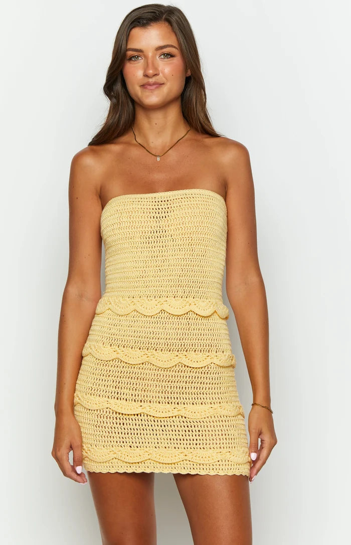 Hazeley Yellow Strapless Mini Dress