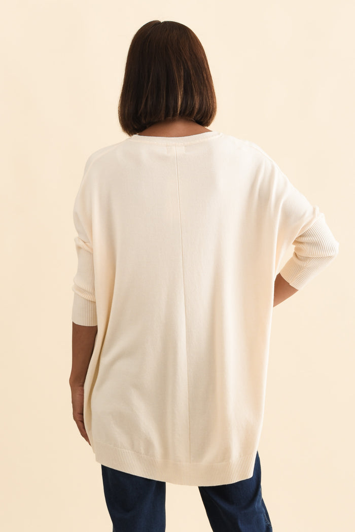 Helsinki Cream Knit Pocket Jumper,Brunette model,alt text|model:Cara