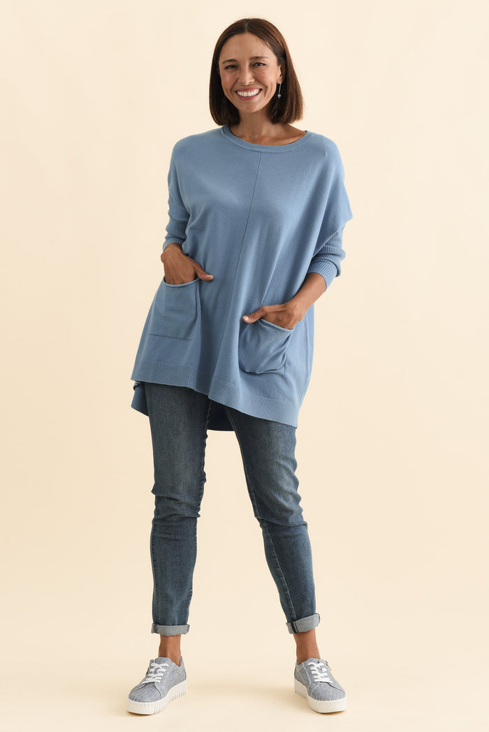 Helsinki Steel Knit Pocket Jumper,Brunette model,alt text|model:Cara