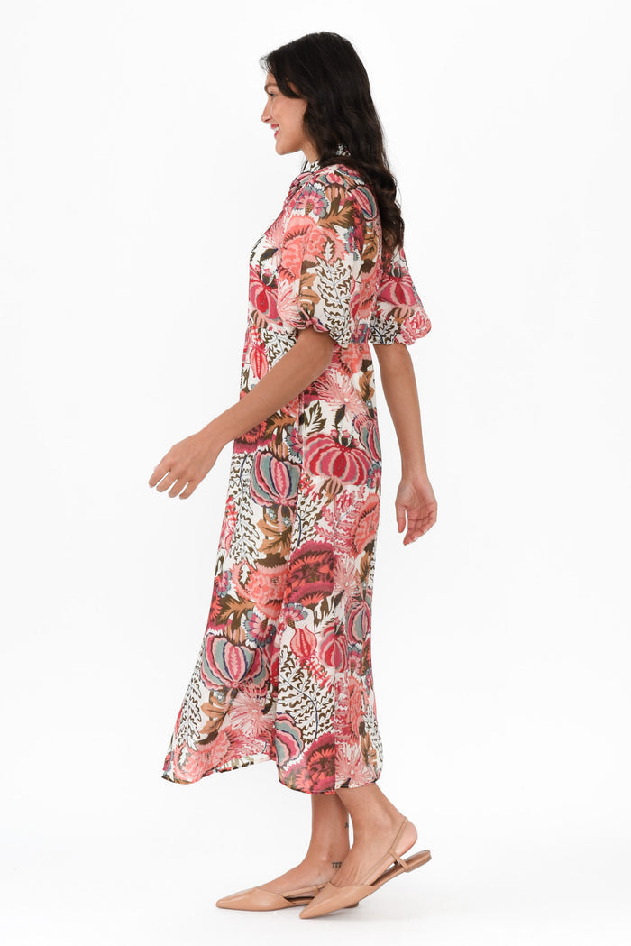 Hilma Pink Floral Cotton Blend Tie Dress,Brunette model,alt text|model:Brontie